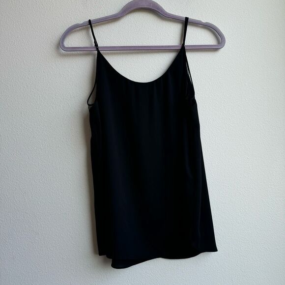 Aritzia Babaton Galen Black Mesh Trim Drapey V-Neck Cami Tank Top Blouse Medium - Picture 5 of 6